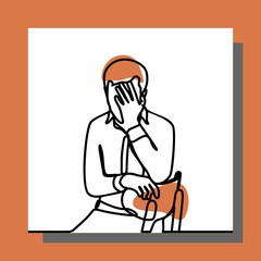 Continuous line drawing of a person with feelings of sadness, tiredness and worry in mental health