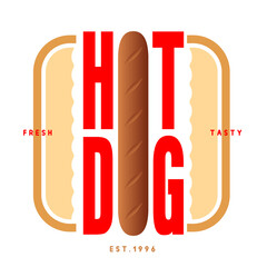 Logo template, french or USA hot dog stickers. Street food concept. Vector, illustration
