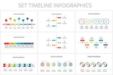 Fototapeta na wymiar Set timeline with elements, infographic template for web, business, presentations, vector illustration