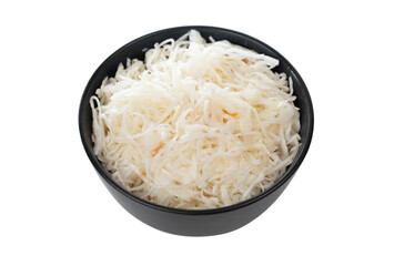 Sauerkraut on a white background. Pickled cabbage close-up in a plate on a white background.