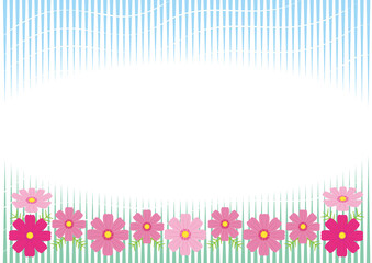 Geometric Cosmos Flowers, Striped Design Background