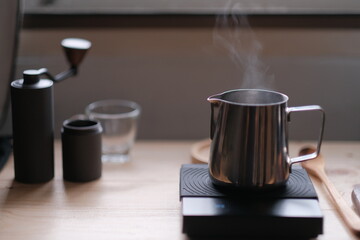 fresh made hot espresso coffee and smoke