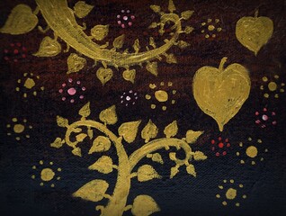 Original oil painting ,on canvas. ,Thai pattern ,  perspective , geometric shapes