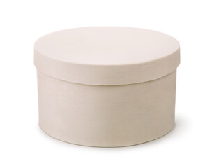 Front view of blank unpainted round wooden box