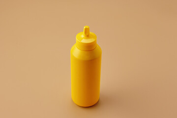 Bottle of mustard on orange pastel background