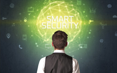 Rear view of a businessman, online security concept