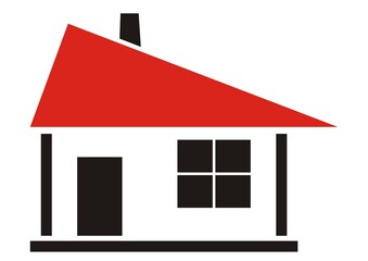 Black house with red rooftop, vector icon