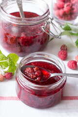 Raspberry jam in jar