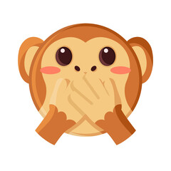 Emoji of a little monkey covered mouth Vector illustration