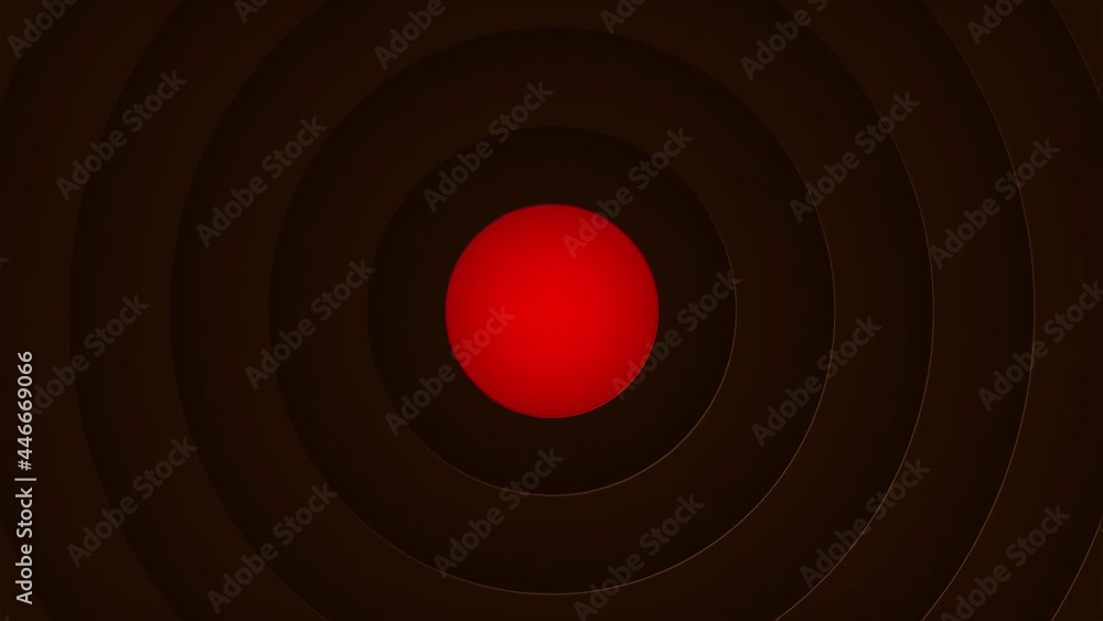 Poster abstract widening and narrowing down red circle on a dark background with rings, seamless loop. moti