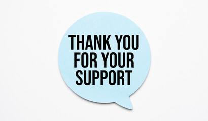 Thank you For Your support speech bubble and black magnifier isolated on the yellow background.