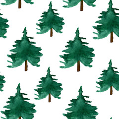 Christmas tree watercolor seamless pattern. Template for decorating designs and illustrations.