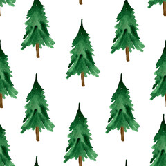 Fir tree watercolor seamless pattern. Template for decorating designs and illustrations.
