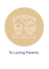 Parents appreciation postcard with linear glyph icon. Thanks message. Greeting card with decorative vector design. Simple style poster with creative lineart illustration. Flyer with holiday wish