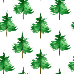 Forest spruce watercolor seamless pattern. Template for decorating designs and illustrations.