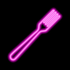 Neon pink fork silhouette on a black background