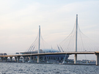 Obraz premium big bridge at sunset in the sun