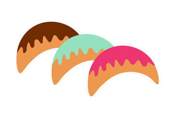 Naklejka premium Bagels with various fillings and colored glaze on an isolated background. Tea time. Dessert. Design elements. Unhealthy food. Vector.