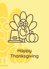 Autumn harvest feast postcard with linear glyph icon. Happy Thanksgiving. Greeting card with decorative vector design. Simple style poster with creative lineart illustration. Flyer with holiday wish