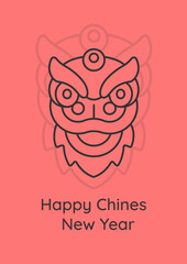 Greeting with chinese new year postcard with linear glyph icon. Greeting card with decorative vector design. Simple style poster with creative lineart illustration. Flyer with holiday wish