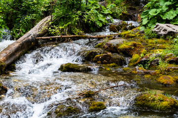 Fototapeta premium Water coming from 7 springs waterfall (cascada 7 izvoare), Bucegi mountains, Romania.