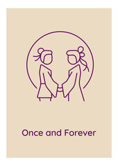 Together forever postcard with linear glyph icon. Eternal love. Greeting card with decorative vector design. Simple style poster with creative lineart illustration. Flyer with holiday wish