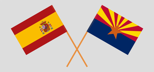 Crossed flags of Spain and the State of Arizona. Official colors. Correct proportion