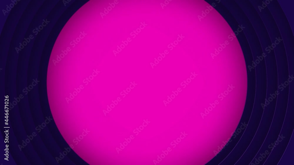 Poster abstract widening and narrowing down pink circle on a dark background with rings, seamless loop. mot