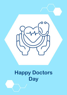 Happy medical assistants day postcard with linear glyph icon. Greeting card with decorative vector design. Simple style poster with creative lineart illustration. Flyer with holiday wish