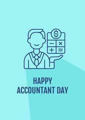 Congratulations to accountants postcard with linear glyph icon. Greeting card with decorative vector design. Simple style poster with creative lineart illustration. Flyer with holiday wish