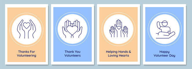 Obraz premium Happy global volunteer day postcards with linear glyph icon set. Greeting card with decorative vector design. Simple style poster with creative lineart illustration. Flyer with holiday wish
