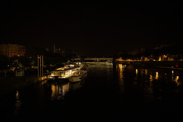 Parisian barge on the Seine at night