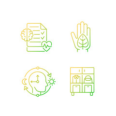 Positive progress in life gradient linear vector icons set. Mental health awareness. Green living. Circadian rhythms. Thin line contour symbols bundle. Isolated vector outline illustrations collection