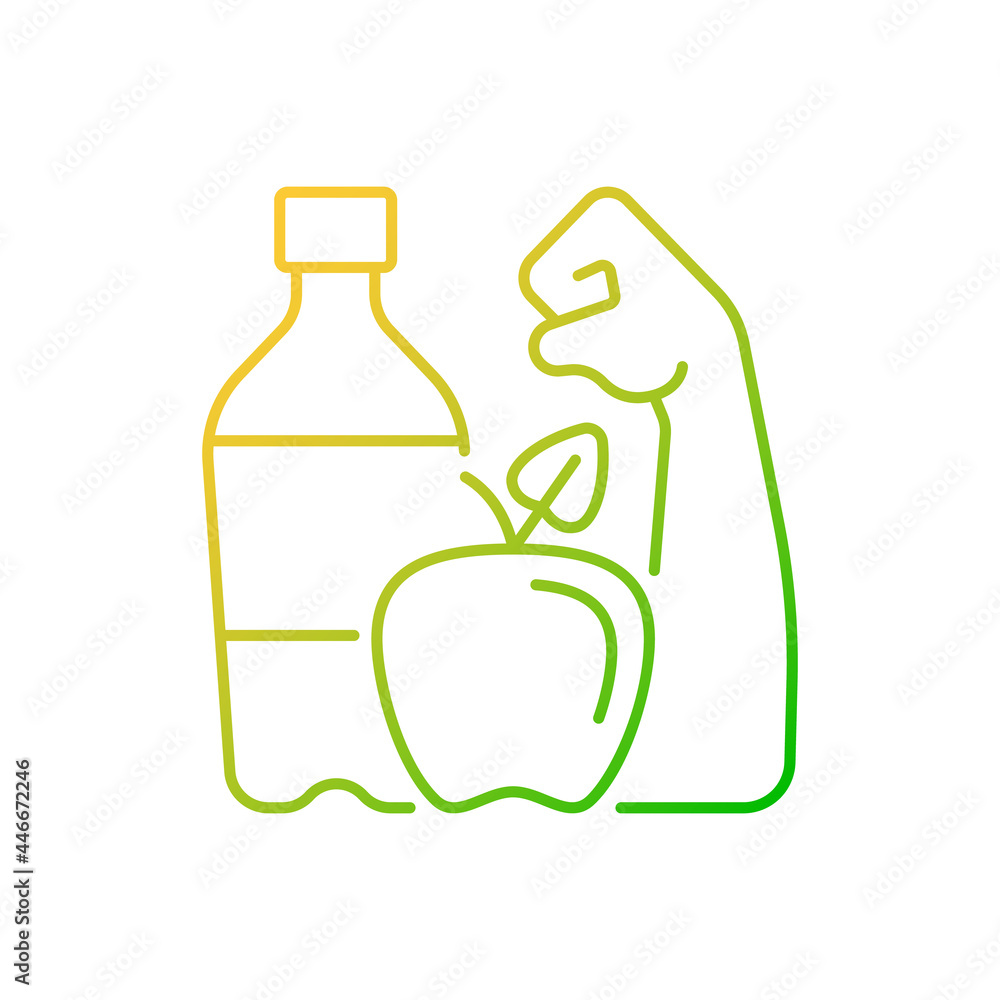 Poster Healthy living gradient linear vector icon. Staying hydrated. Well-balanced diet. Getting regular exercise. Thin line color symbols. Modern style pictogram. Vector isolated outline drawing