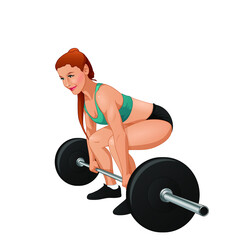 Fototapeta na wymiar Woman training barbell squat. Vector illustration