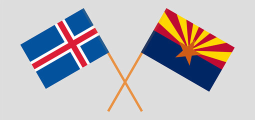 Crossed flags of Iceland and the State of Arizona. Official colors. Correct proportion