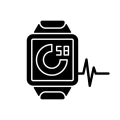 Online fitness activity tracker black glyph icon. Walked and run distance monitoring app. Calorie consumption and heartbeat meter device. Silhouette symbol on white space. Vector isolated illustration