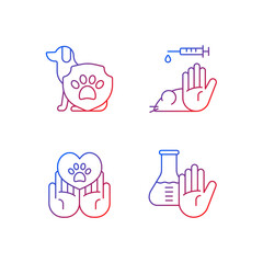Animal testing gradient linear vector icons set. Pet welfare. Ban harm and abuse to laboratory animal. Thin line contour symbols bundle. Isolated vector outline illustrations collection