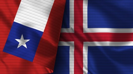 Iceland and Chile Realistic Flag – Fabric Texture 3D Illustration