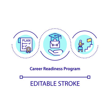 Career Readiness Program Concept Icon. Actionable Career Plans Development Abstract Idea Thin Line Illustration. College Graduates Preparation. Vector Isolated Outline Color Drawing. Editable Stroke