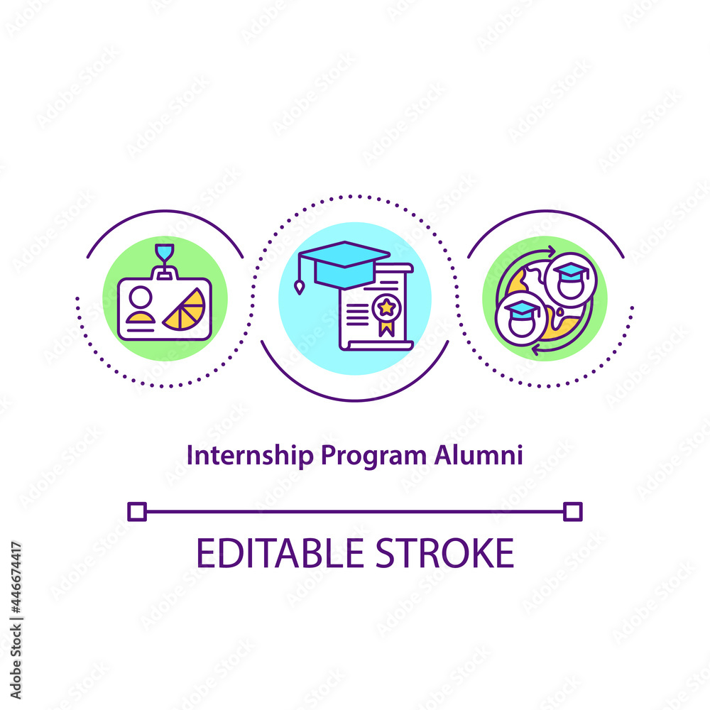 Aufkleber internship program alumni concept icon. interning abroad abstract idea thin line illustration. under