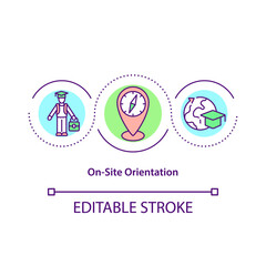 On-site orientation for international interns concept icon. Participants assistance abstract idea thin line illustration. Safe study abroad. Vector isolated outline color drawing. Editable stroke - obrazy, fototapety, plakaty