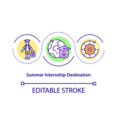 Fototapeta na wymiar Summer internship destination concept icon. Immersion in new culture, country abstract idea thin line illustration. Gain professional experience. Vector isolated outline color drawing. Editable stroke
