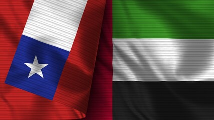 United Arap Emirates and Chile Realistic Flag – Fabric Texture 3D Illustration