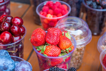 Various fruits for sale, outdoor market. Food