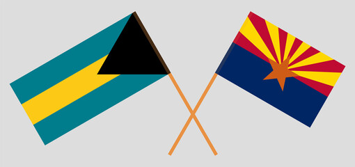 Crossed flags of the Bahamas and the State of Arizona. Official colors. Correct proportion