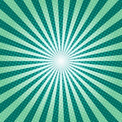 Green Sunburst Pattern Background. Sunburst with rays background. Vector illustration. Green radial background. Halftone background.