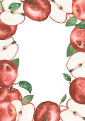 Apple Clipart, Watercolor Red Apple frame, Organic botanical fruit clip art, Garden Harvest, Wedding Invitation, Textile printing, Logo Design