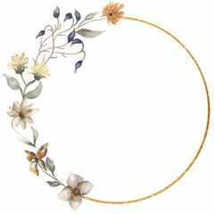 Wildflowers Wreath Clipart, Watercolor Meadow flowers bouquet, Dried Herbs Frame clip art, Wedding Invitation, Card making, Logo Design