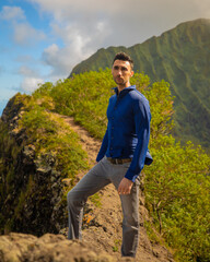 Man hiking in the mountains of Hawaii